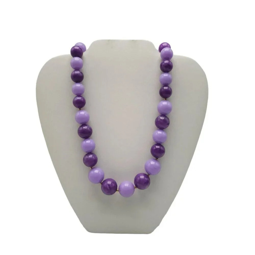 Purple Acrylic Beaded Necklace Gold Tone Spring Ring Closure Vintage